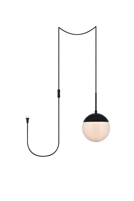 Living District LDPG6026BK Eclipse 1 Light Black plug in pendant With Frosted White Glass