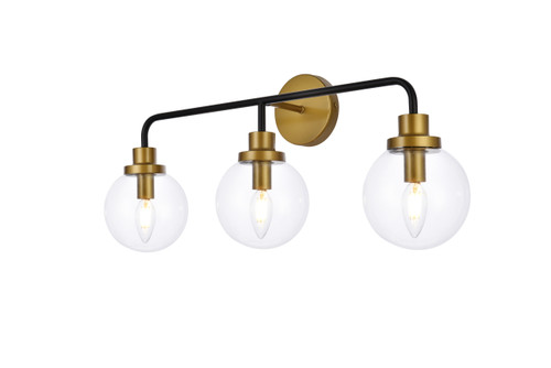Living Disrict LD7035W28BRB Hanson 3 lights bath sconce in black with brass with clear shade