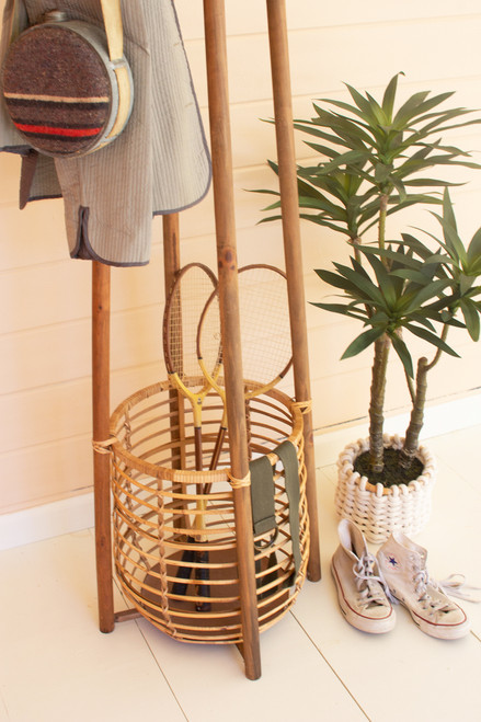 KALALOU CLL2557 TALL RATTAN COAT RACK WTH UMBRELLA BASKET