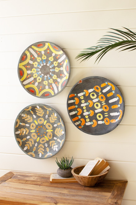 KALALOU CPH3489 SET OF THREE CERAMIC PLATTER WALL ART - ONE EACH DESIGN