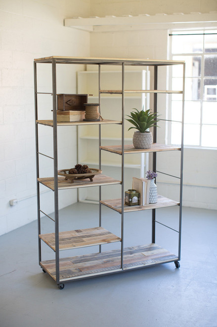 KALALOU CQ7451 RECYCLED WOOD AND METAL ADJUSTABLE SHELVING UNIT KALALOU CQ7451 RECYCLED WOOD AND METAL ADJUSTABLE SHELVING UNIT