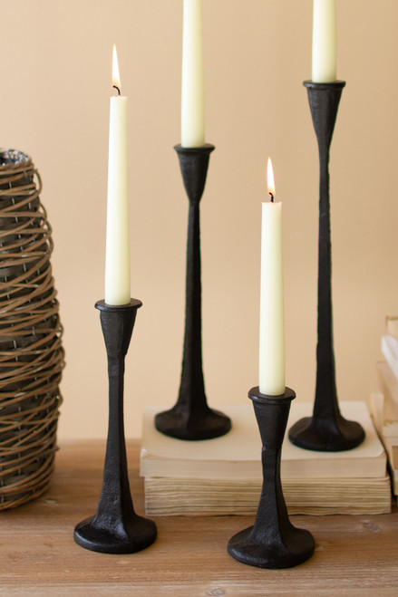 KALALOU CYB1400 SET OF FOUR CAST IRON TAPER CANDLE HOLDERS - BLACK