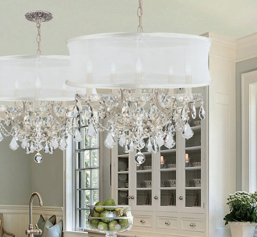 CRYSTORAMA 4415-CH-SMW-CLM Brentwood 6 Light Crystal Chrome Drum Shade Chandelier II