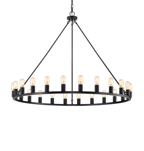 WAREHOUSE OF TIFFANY'S PD001/24MB Liam 48 in. 24-Light Indoor Matte Black Finish Round Wagon Wheel Chandelier with Light Kit