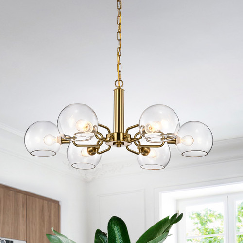 WAREHOUSE OF TIFFANY'S HM158/6 Vittali 30 in. 6-Light Indoor Gold Finish Chandelier with Light Kit