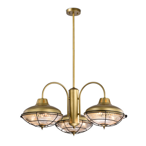 WAREHOUSE OF TIFFANY'S HM181/3 Minny 33 in. 3-Light Indoor Brushed Bronze Finish Chandelier with Light Kit