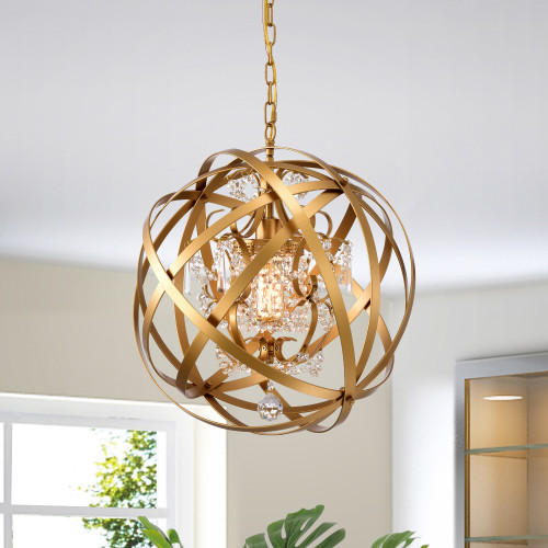 WAREHOUSE OF TIFFANY'S HM234/1MG Verite 19 in. 1-Light Indoor Gold Finish Chandelier with Light Kit