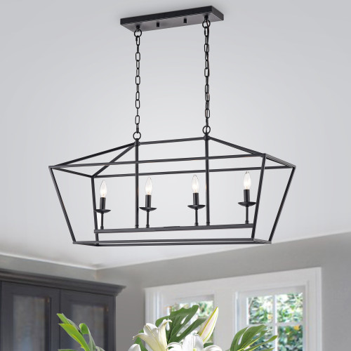 WAREHOUSE OF TIFFANY'S HM231/4MB Katydid 18 in. 4-Light Indoor Black Finish Chandelier with Light Kit