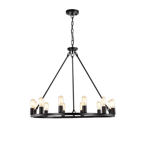 WAREHOUSE OF TIFFANY'S PD001/12MB Reiss 47 in. 12-Light Indoor Matte Black Finish Chandelier with Light Kit