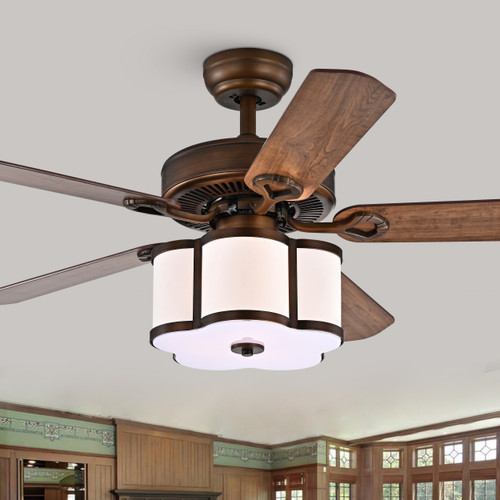 WAREHOUSE OF TIFFANY'S CFL-8437SB Geloy 20 in. 3-Light Indoor Bronze Finish Remote Controlled Ceiling Fan with Light Kit