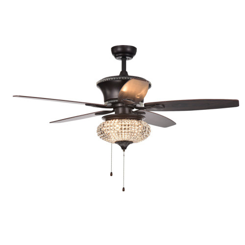 WAREHOUSE OF TIFFANY'S CFL-8305 Vasilisa 15 in. 1-Light Indoor Bronze Finish Hand Pull Chain Ceiling Fan with Light Kit