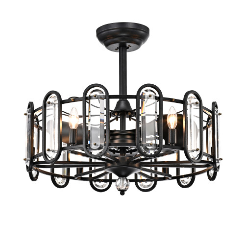 WAREHOUSE OF TIFFANY'S CFL-8436FB Lyan 26 in. 6-Light Indoor Black Finish Remote Controlled Fandelier Ceiling Fan with Light Kit