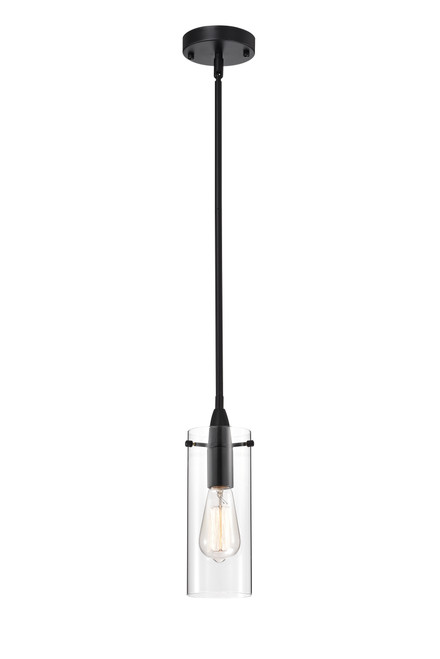 WAREHOUSE OF TIFFANY'S MD42/1BL Naima Matte Black 1-Light Metal & Cylinder Glass Shade Pendant Light