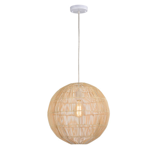 WAREHOUSE OF TIFFANY'S IMP739/1 Evee Cream 1-Light Rattan Globe Basket Pendant Light