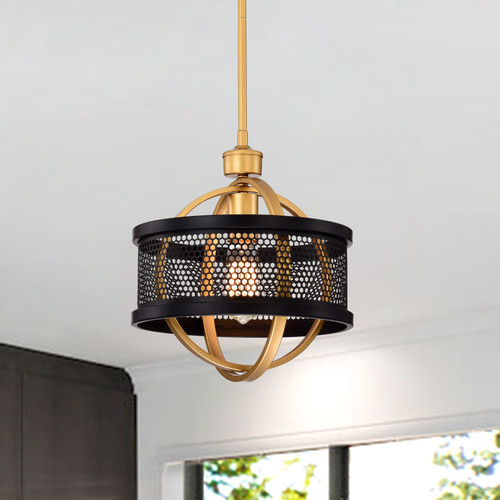 WAREHOUSE OF TIFFANY'S HM249/1BXG Lorelei 11 in. 1-Light Indoor Matte Black and Gold Finish Chandelier with Light Kit