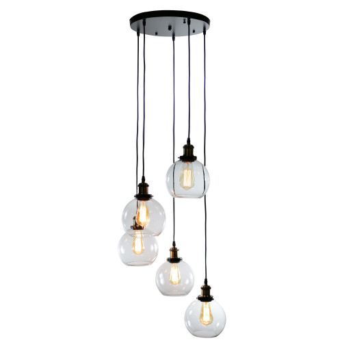 WAREHOUSE OF TIFFANY'S LD4683-5 Deeni 22 in. 5-Light Indoor Black Finish Pendant Hanging Lamp with Light Kit