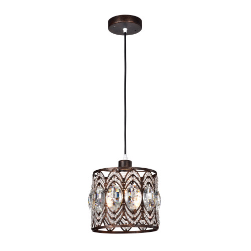 WAREHOUSE OF TIFFANY'S HM061/1 Peredur 8 in. 1-Light Indoor Bronze Finish Pendant Lamp with Light Kit WAREHOUSE OF TIFFANY'S HM061/1 Peredur 8 in. 1-Light Indoor Bronze Finish Pendant Lamp with Light Kit
