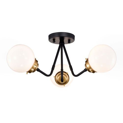 WAREHOUSE OF TIFFANY'S 2011/3SF Meylin Matte Black+Gold 3-Light Glossy Glass Globe Semi-Flush Mount WAREHOUSE OF TIFFANY'S 2011/3SF Meylin Matte Black+Gold 3-Light Glossy Glass Globe Semi-Flush Mount