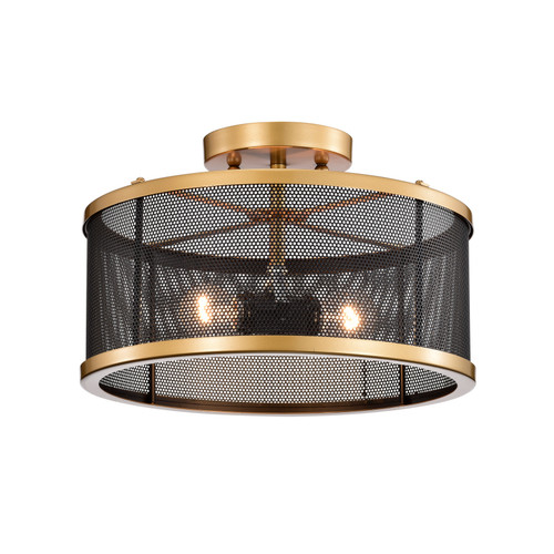WAREHOUSE OF TIFFANY'S 2015/2SF Perin Matte Black+Gold 2-Light Metal Drum Semi-Flush Mount