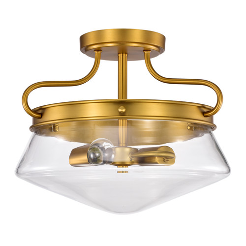 WAREHOUSE OF TIFFANY'S CD004/2AGB Elize Aged Brass 2-Light Metal & Glass Bowl Shade Semi-Flush Mount