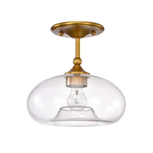 WAREHOUSE OF TIFFANY'S HM005/1AGB Charli Aged Brass 1-Light Curved Clear Glass Shade Semi-Flush Mount