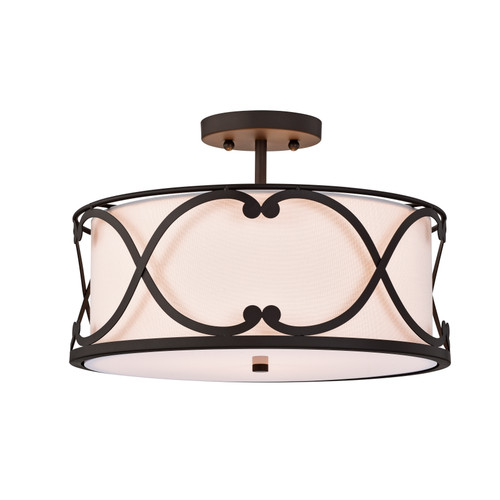 WAREHOUSE OF TIFFANY'S 2017/3SF Kine Brown 3-Light Metal & Fabric Drum Semi-Flush Mount