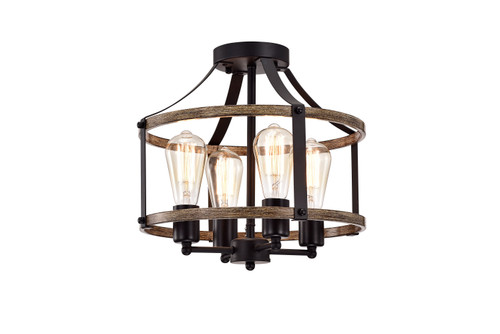 WAREHOUSE OF TIFFANY MX03/4 Teeger Matte Black 4-Light Open Metal Cage Semi-Flush Mount