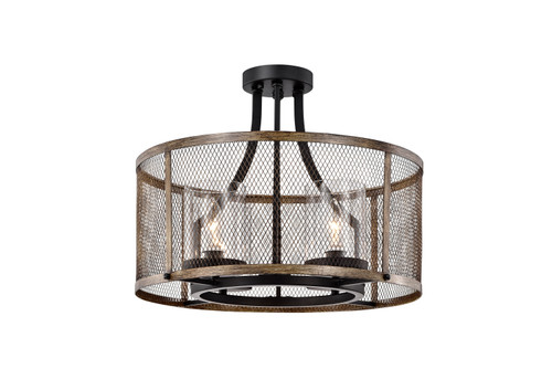 WAREHOUSE OF TIFFANY MX11/4 Adrian Matte Black 4-Light Metal Mesh Drum Shade Semi-Flush Mount