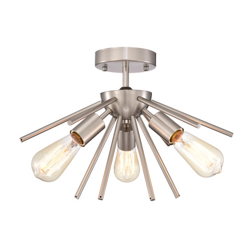 WAREHOUSE OF TIFFANY MX38/3PN Caleb 3-Light Mid-Century Modern Sputnik Semi-Flush Mount