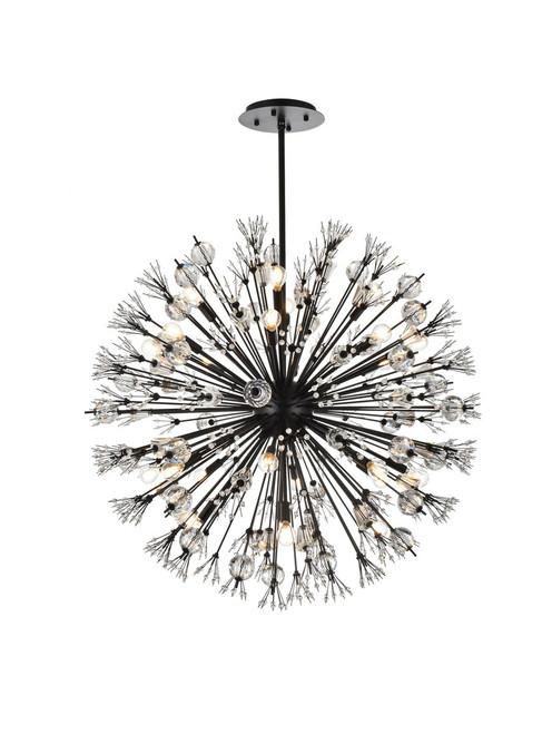 Elegant Lighting 2500D38BK Vera 38 inch crystal starburst round pendant in black