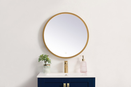 Elegant Decor MRE6021BR Pier 21 inch LED mirror with adjustable color temperature 3000K/4200K/6400K in brass