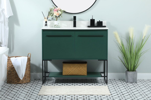 Elegant Decor VF42540MGN-BS 40 inch single bathroom vanity in green with backsplash