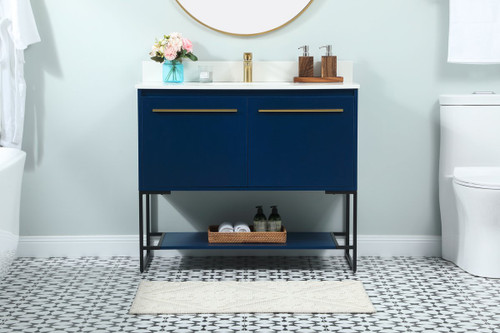 Elegant Decor VF42540MBL-BS 40 inch single bathroom vanity in blue with backsplash