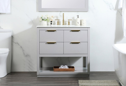 Elegant Decor VF19236GR-BS 36 inch single bathroom vanity in grey with backsplash