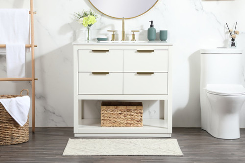 Elegant Decor VF19236WH-BS 36 inch single bathroom vanity in white with backsplash