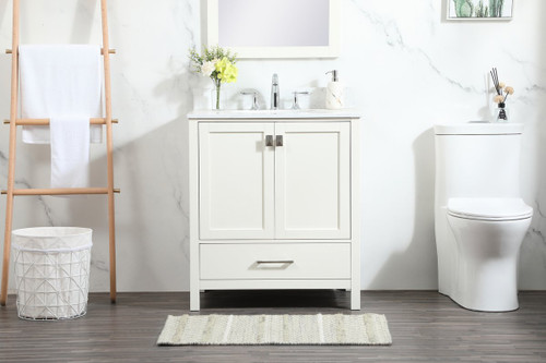 Elegant Decor VF18830WH-BS 30 inch single bathroom vanity in white with backsplash
