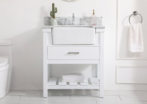 Elegant Decor VF60130WH-BS 30 inch single bathroom vanity in white with backsplash