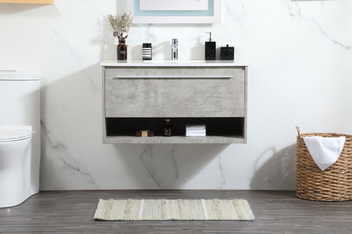Elegant Decor VF43536MCG-BS 36 inch single bathroom vanity in concrete grey with backsplash