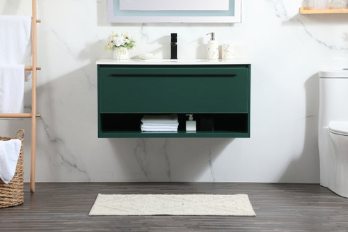 Elegant Decor VF43540MGN-BS 40 inch single bathroom vanity in green with backsplash