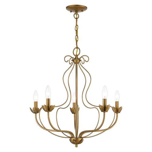 LIVEX LIGHTING 42905-48 5 Light Antique Gold Leaf Chandelier LIVEX LIGHTING 42905-48 5 Light Antique Gold Leaf Chandelier