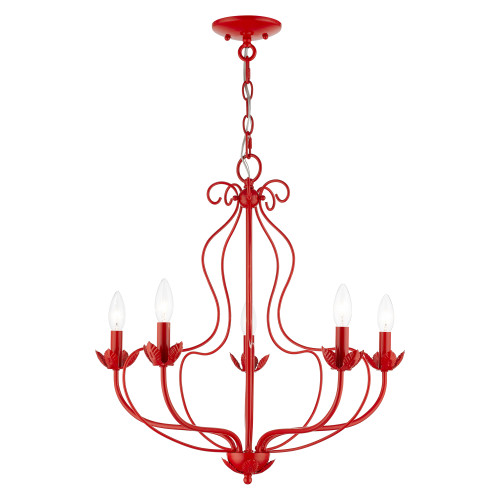 LIVEX LIGHTING 42905-72 5 Light Shiny Red Chandelier