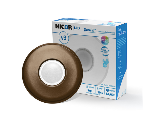 NICOR DLF301203KRDOB SureFit(v3) LED Flush Mount Ceiling Light, 3000K with Round Oil-Rubbed Bronze Trim