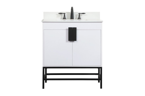 Elegant Decor VF48830MWH-BS 30 inch single bathroom vanity in white with backsplash