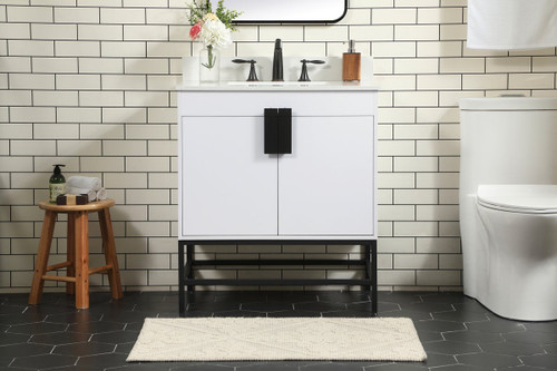 Elegant Decor VF48830MWH-BS 30 inch single bathroom vanity in white with backsplash