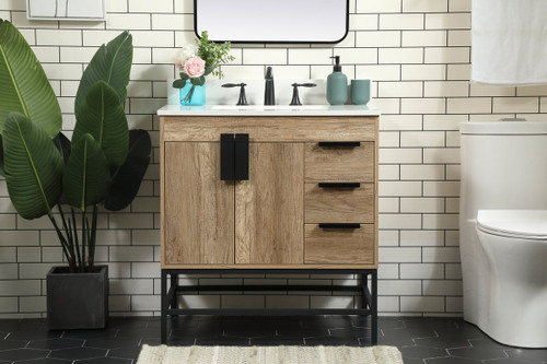 Elegant Decor VF48832NT-BS 32 inch single bathroom vanity in natural oak with backsplash
