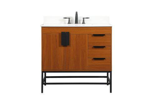 Elegant Decor VF48836MTK-BS 36 inch single bathroom vanity in teak with backsplash