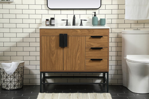 Elegant Decor VF48836WB-BS 36 inch single bathroom vanity in walnut brown with backsplash