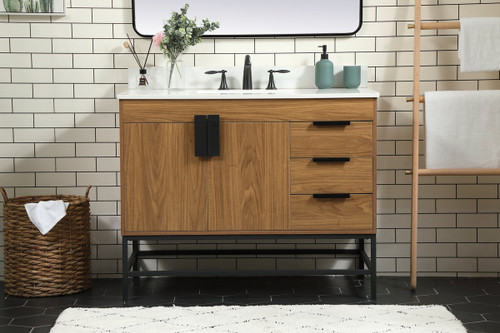 Elegant Decor VF48842WB-BS 42 inch single bathroom vanity in walnut brown with backsplash