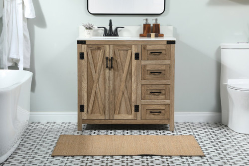 Elegant Decor VF90236NT-BS 36 inch single bathroom vanity in natural oak with backsplash