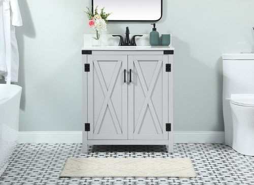 Elegant Decor VF90230GR-BS 30 inch single bathroom vanity in grey with backsplash